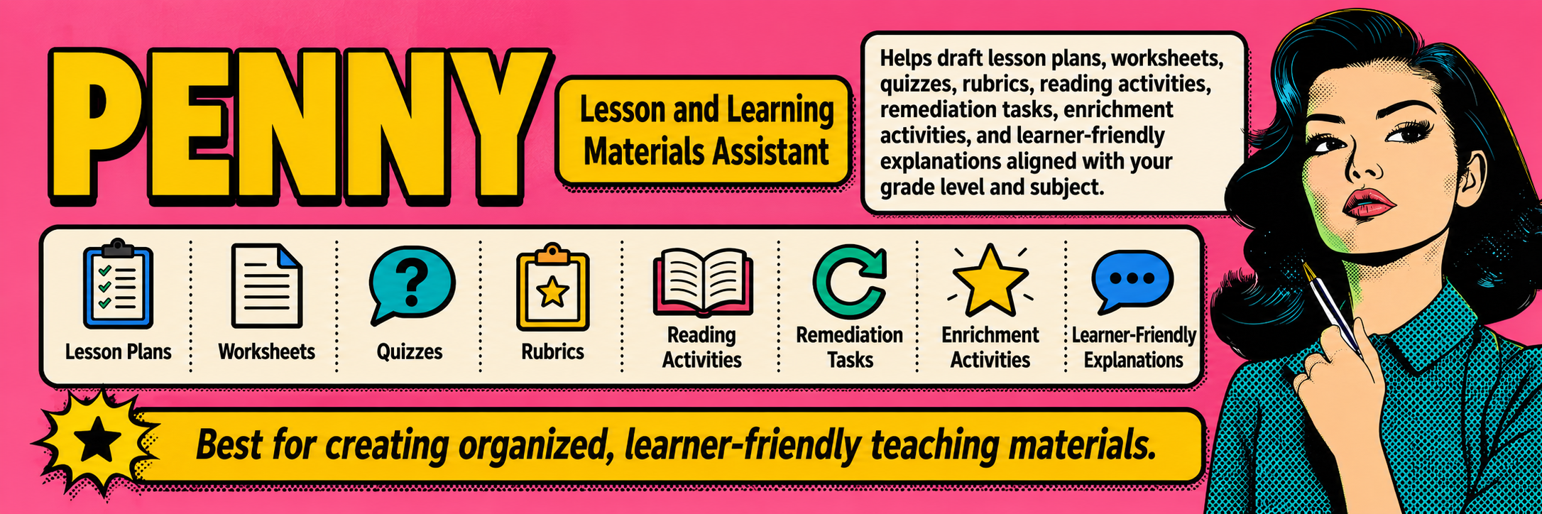 Penny lesson and learning materials assistant.